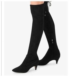 Sam Edelman Over the Knee Suede Kristie Black Boots 10 Kitten Heel Pointy Casual